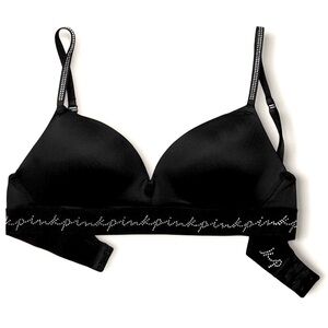 New Victoria’s Secret Push Up Black Logo Rhinestones Shine Bra Bralette 38C ✨💫